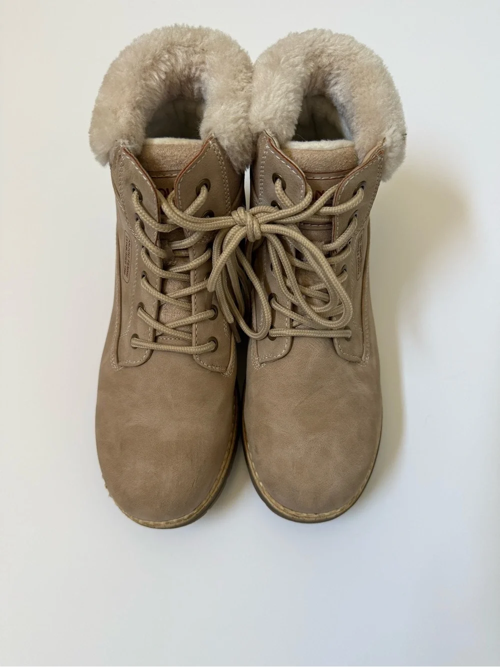 Taupe Faux-Shearling Lace-Up Winter Boots